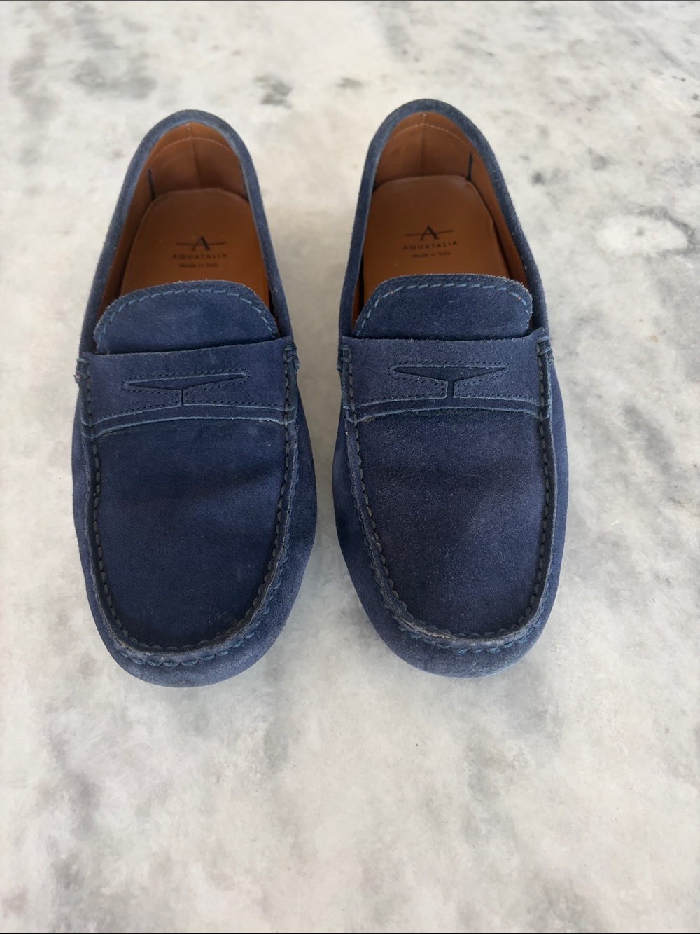 Aquatalia Men's Blue Suede Penny Loafers